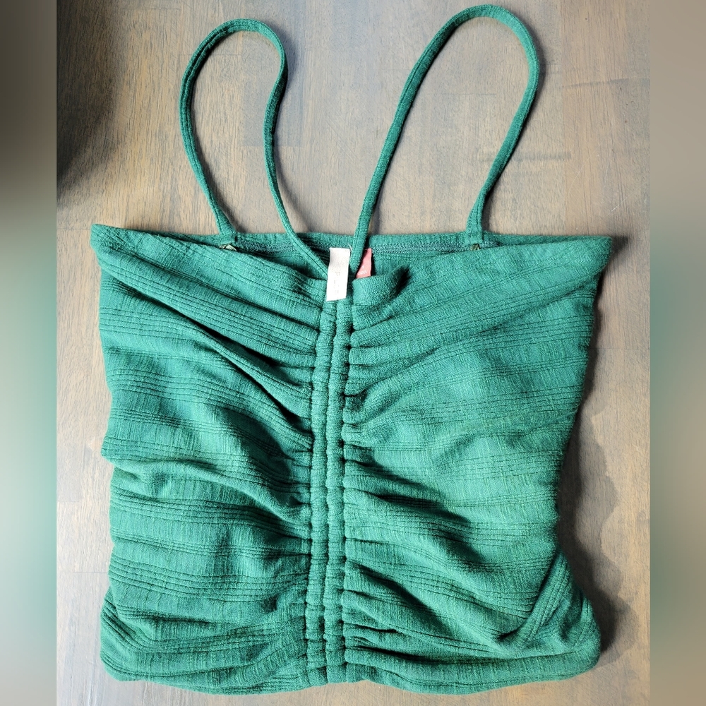 Anthropologie Pilcro Green Ruched Ribbed Halter Top Size Small